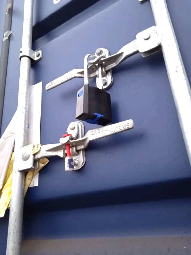 axoLOCK securing a shipping container door latch
